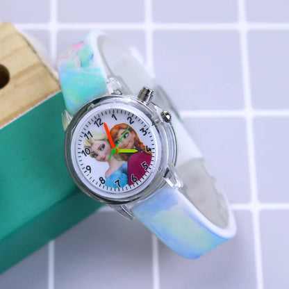 Disney Princess Elsa Kids Watches Girls Silicone Strap Cartoon Luminous Light Children Wrist Watch Toys Clock reloj infantil