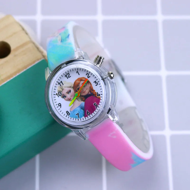 Disney Princess Elsa Kids Watches Girls Silicone Strap Cartoon Luminous Light Children Wrist Watch Toys Clock reloj infantil