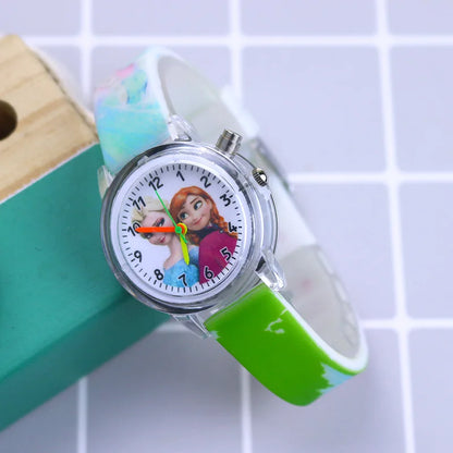Disney Princess Elsa Kids Watches Girls Silicone Strap Cartoon Luminous Light Children Wrist Watch Toys Clock reloj infantil