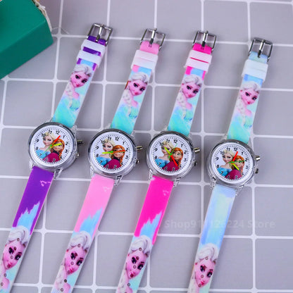 Disney Princess Elsa Kids Watches Girls Silicone Strap Cartoon Luminous Light Children Wrist Watch Toys Clock reloj infantil