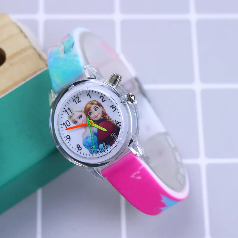 Disney Princess Elsa Kids Watches Girls Silicone Strap Cartoon Luminous Light Children Wrist Watch Toys Clock reloj infantil