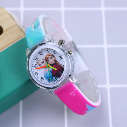 Disney Princess Elsa Kids Watches Girls Silicone Strap Cartoon Luminous Light Children Wrist Watch Toys Clock reloj infantil