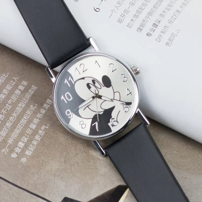 Disney Mickey Children's Watches For Kids Leather Strap Ladies Quartz Clock Student Watch for boy girl birthday gift