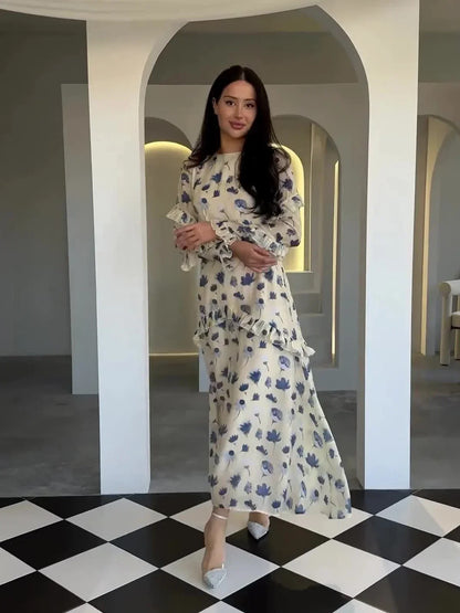Eid Muslim Abaya for Women Sweet Party Dresses Jalabiya Ramadan Arab Islam Long Robe Morocco Kaftan Dubai Flower Print Vestidos