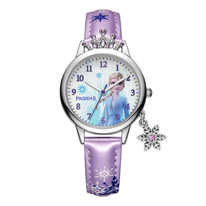 Frozen 2 Kids Watch Diamonds Crown Princess Series Watch Snowflake Pendant Decoration Quartz Watch 219