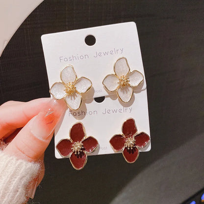 Hibiscus Dropped Glaze Flower Stud Earrings