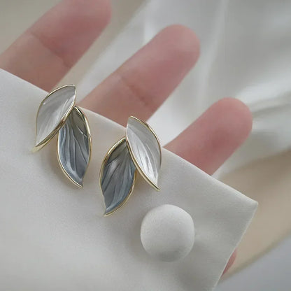 Earrings Metal Lovely Sweet Grey Leaf Stud