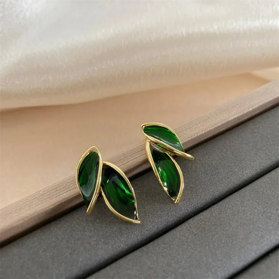 Earrings Metal Lovely Sweet Grey Leaf Stud