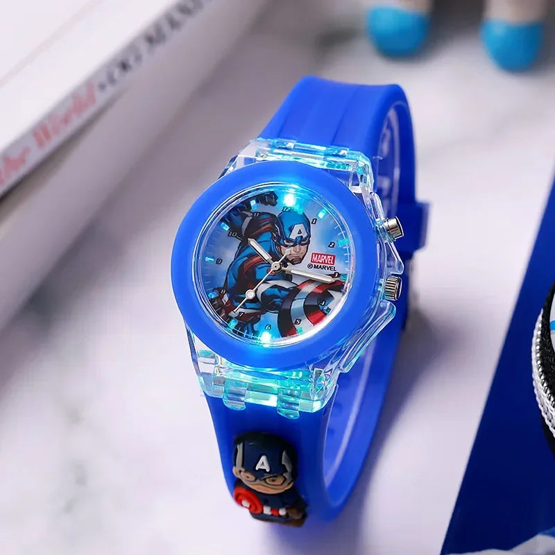 Disney Mickey Children Watches Girls Color Light Source Silicone Princess Elsa Kids Watch Boys Gift Clock Wrist