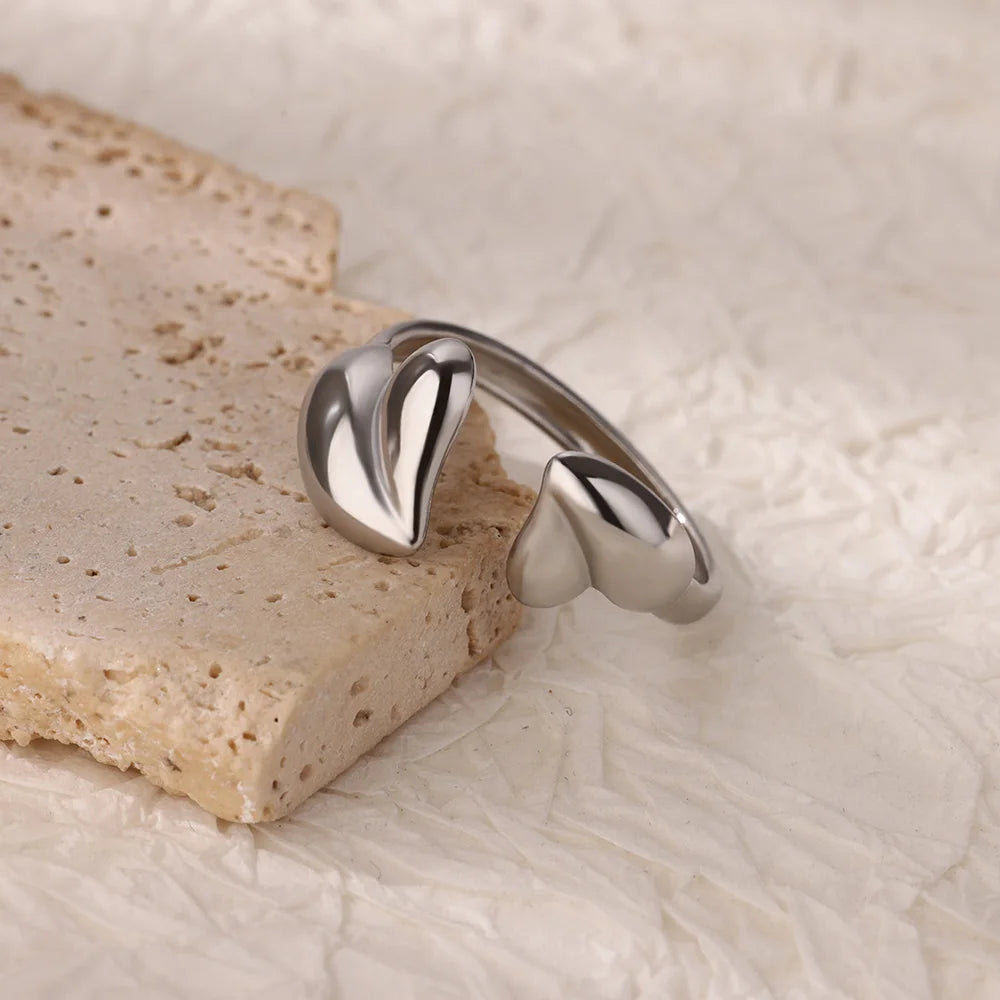 Irregular Heart Design Stainless Steel Open Rings