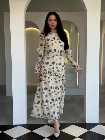 Eid Muslim Abaya for Women Sweet Party Dresses Jalabiya Ramadan Arab Islam Long Robe Morocco Kaftan Dubai Flower Print Vestidos