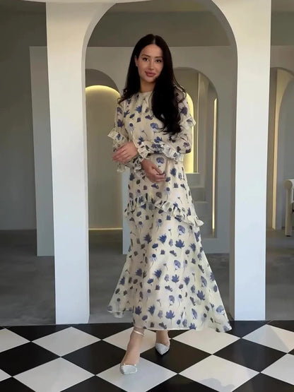 Eid Muslim Abaya for Women Sweet Party Dresses Jalabiya Ramadan Arab Islam Long Robe Morocco Kaftan Dubai Flower Print Vestidos