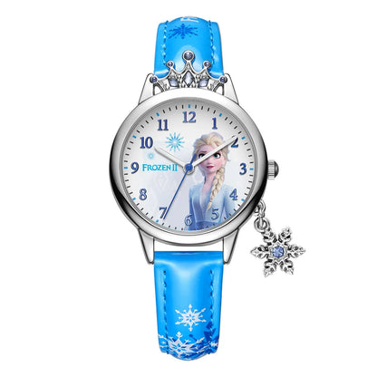 Frozen 2 Kids Watch Diamonds Crown Princess Series Watch Snowflake Pendant Decoration Quartz Watch 219