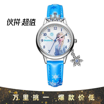 Frozen 2 Kids Watch Diamonds Crown Princess Series Watch Snowflake Pendant Decoration Quartz Watch 219
