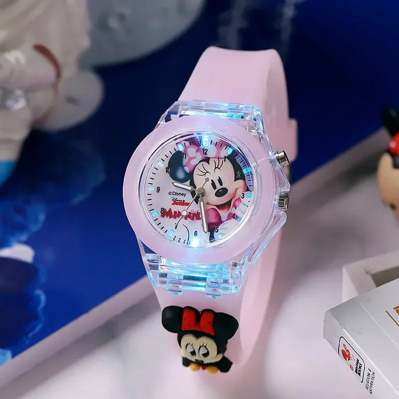 Disney Mickey Children Watches Girls Color Light Source Silicone Princess Elsa Kids Watch Boys Gift Clock Wrist