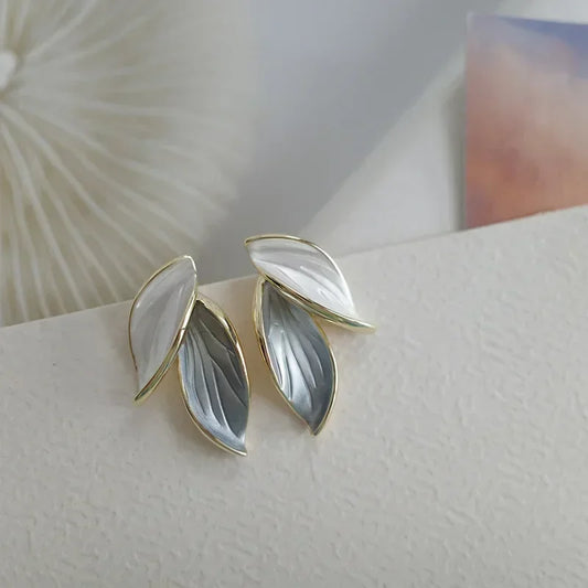 Earrings Metal Lovely Sweet Grey Leaf Stud