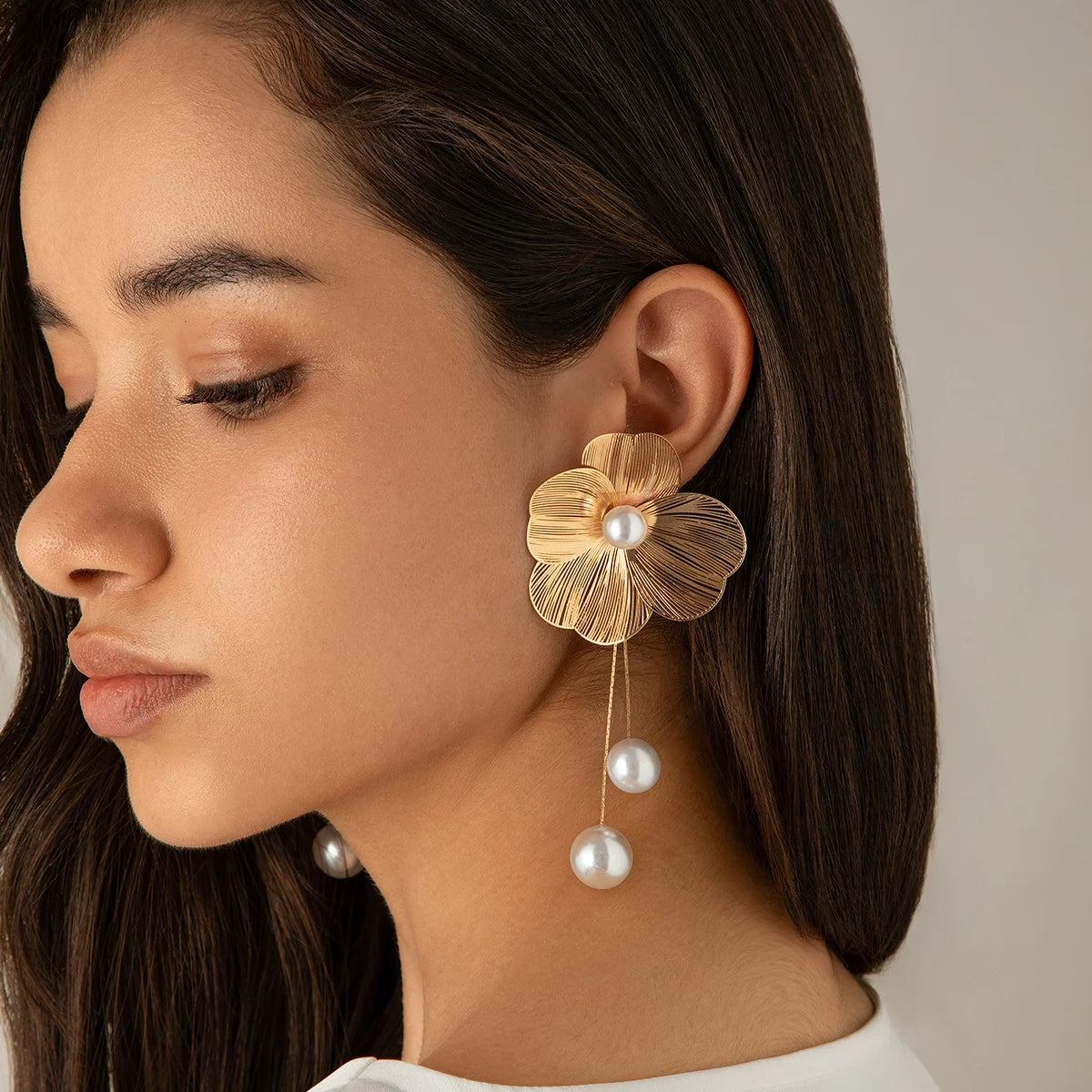 Women's Romantic Flower Petal Long Tassel Drop Earrings