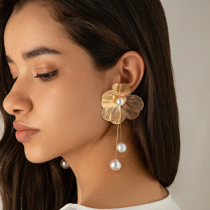 Women's Romantic Flower Petal Long Tassel Drop Earrings