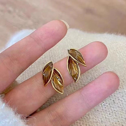 Earrings Metal Lovely Sweet Grey Leaf Stud