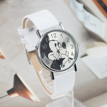 Disney Mickey Children's Watches For Kids Leather Strap Ladies Quartz Clock Student Watch for boy girl birthday gift
