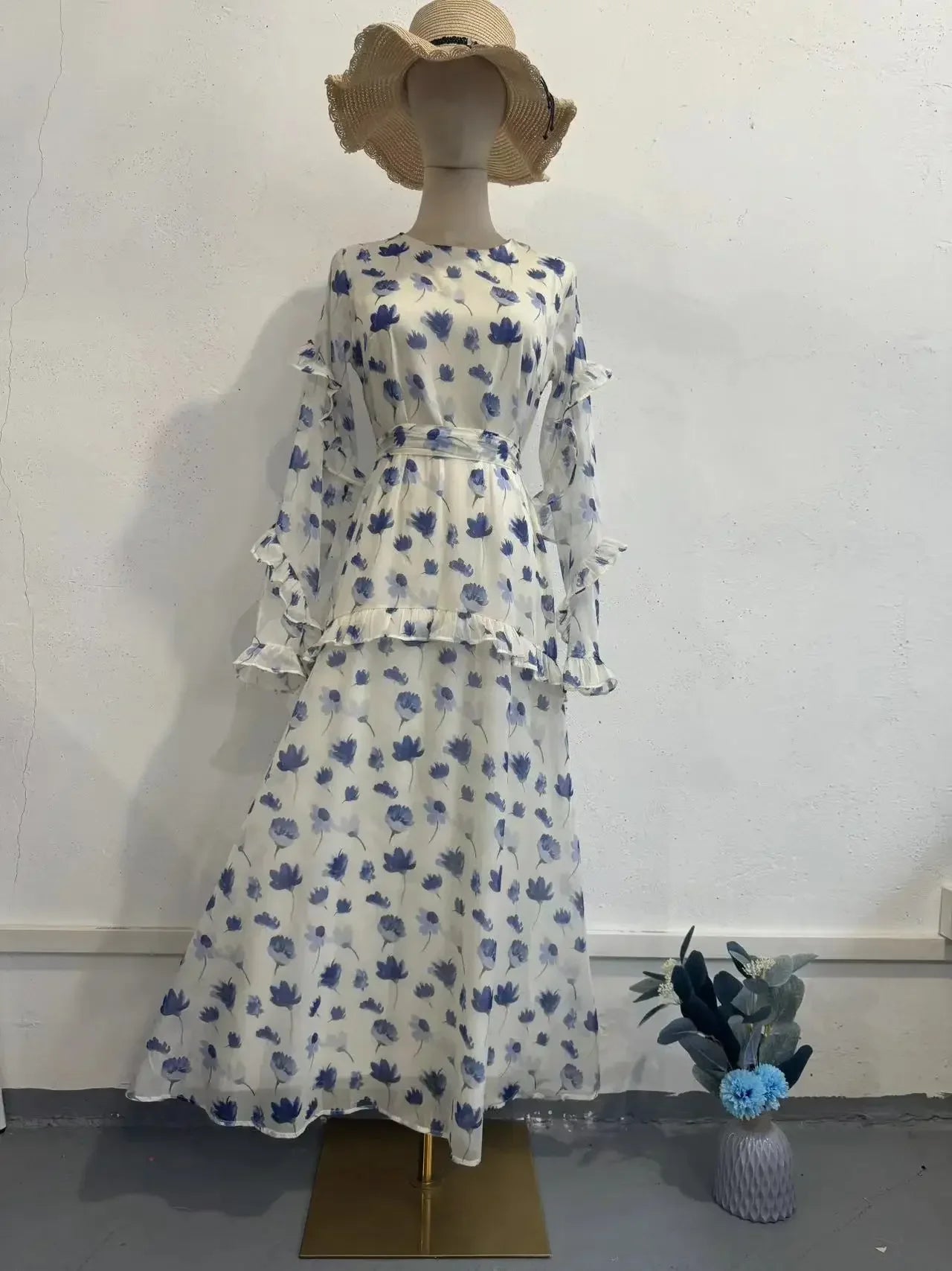 Eid Muslim Abaya for Women Sweet Party Dresses Jalabiya Ramadan Arab Islam Long Robe Morocco Kaftan Dubai Flower Print Vestidos
