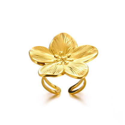 Elegant large flower stainless steel rings