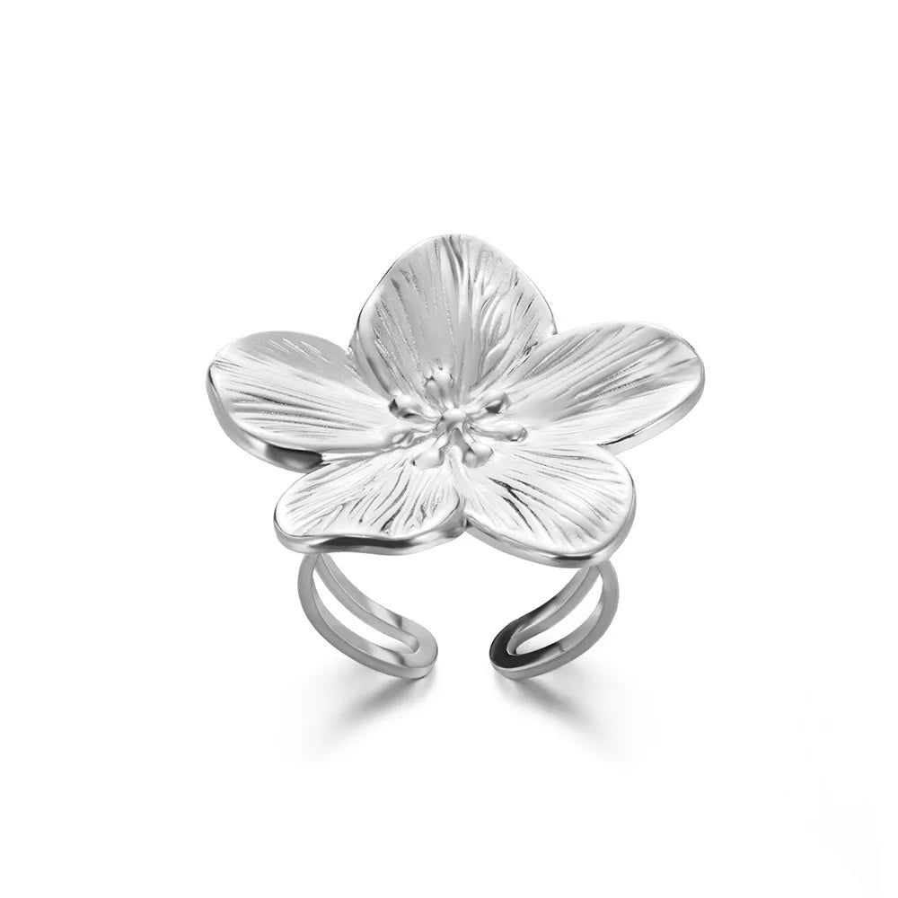 Elegant large flower stainless steel rings