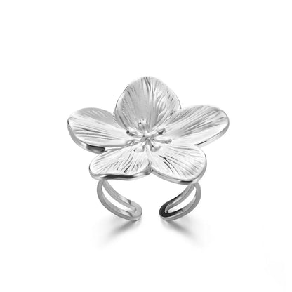 Elegant large flower stainless steel rings