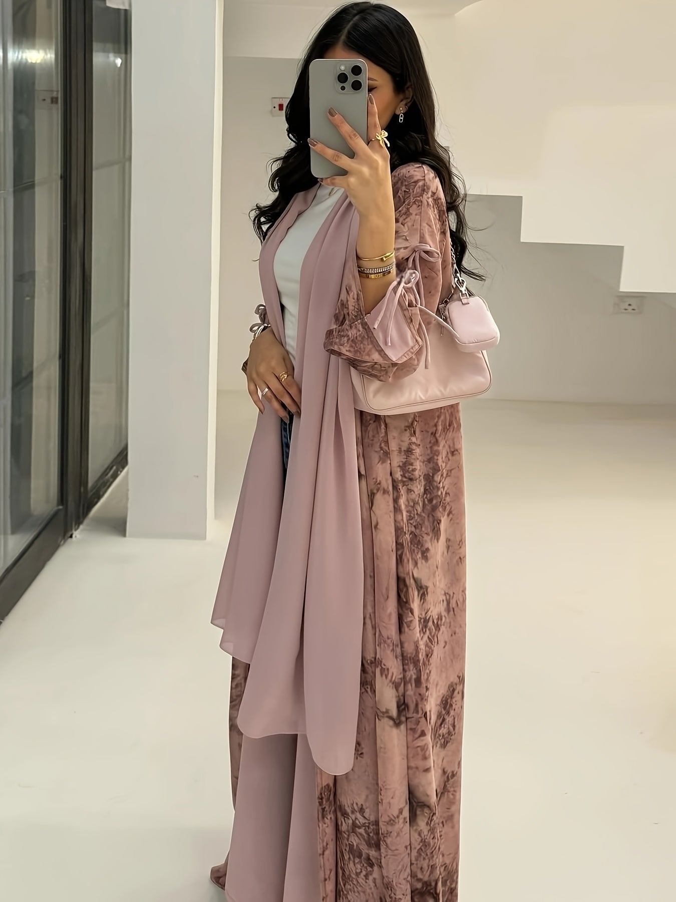 Elegant Chiffon Printed Abaya with Matching Hijab