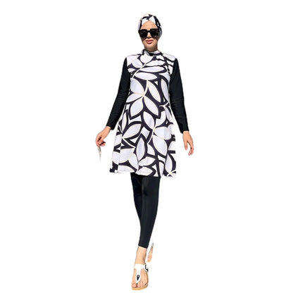 Women's White Printed Long Sleeved Pants Set With Hat