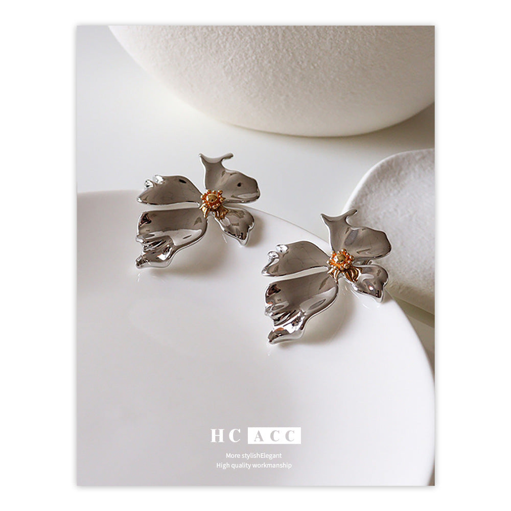 Metal Flower Earrings Petal Light Luxury High-grade Earrings