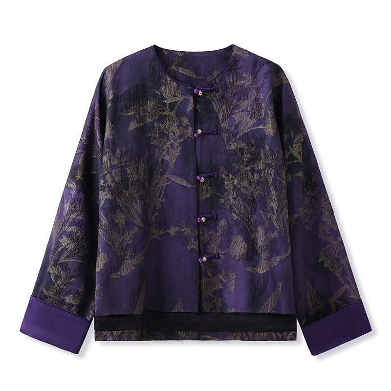 Chinese Style Traditional Printed Rayon Top Retro Design Baggy Coat Women's Clothing