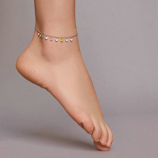 Silver Rainbow Heart Anklet