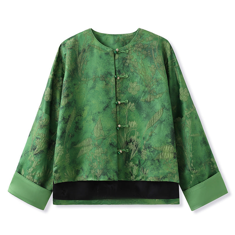 Chinese Style Traditional Printed Rayon Top Retro Design Baggy Coat Women's Clothing