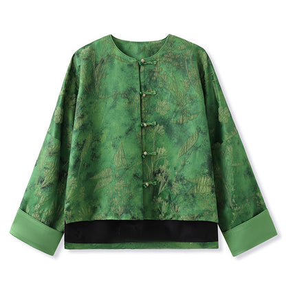 Chinese Style Traditional Printed Rayon Top Retro Design Baggy Coat Women's Clothing