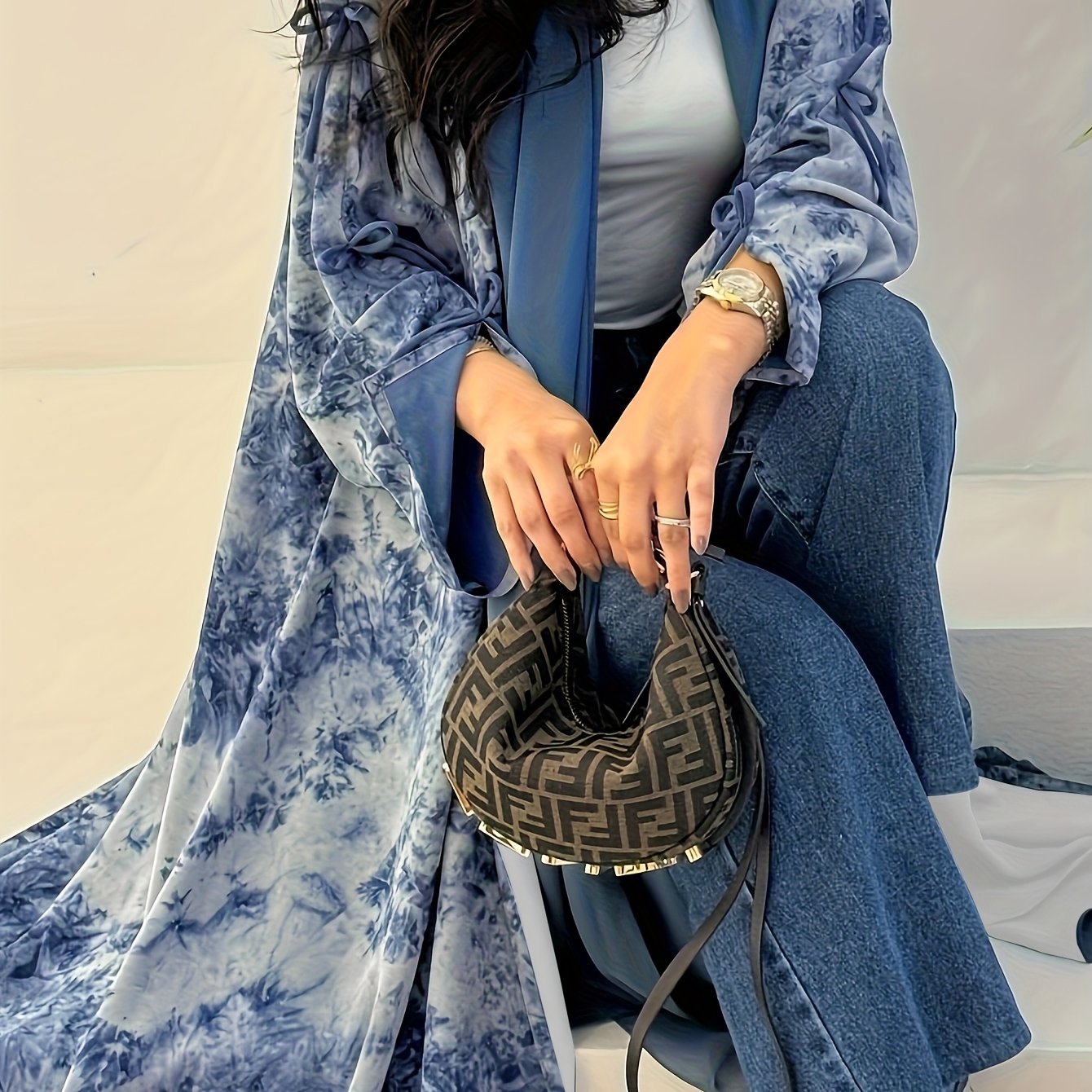Elegant Chiffon Printed Abaya with Matching Hijab
