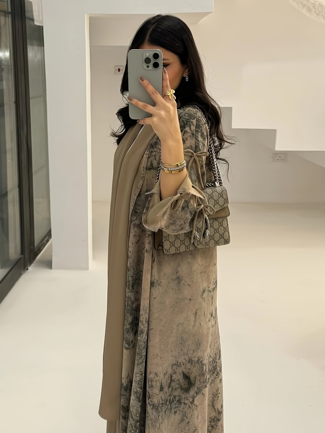 Elegant Chiffon Printed Abaya with Matching Hijab