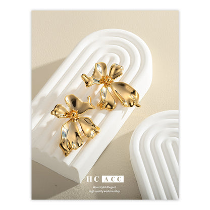 Metal Flower Earrings Petal Light Luxury High-grade Earrings