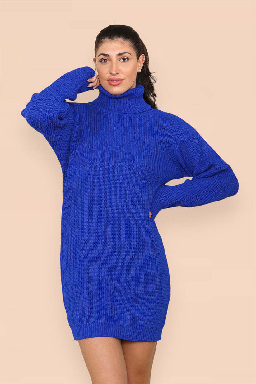 Polo Roll Neck Florescent Chunky Sweater Jumper Dress