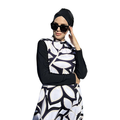 Women's White Printed Long Sleeved Pants Set With Hat